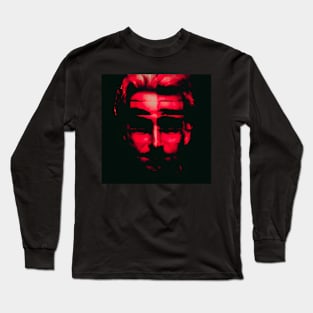 THE DEVIL IS HERE Creepy Horror Glitch Art Halloween Portrait Long Sleeve T-Shirt